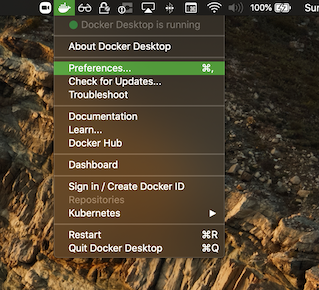 macOS Docker Settings Access