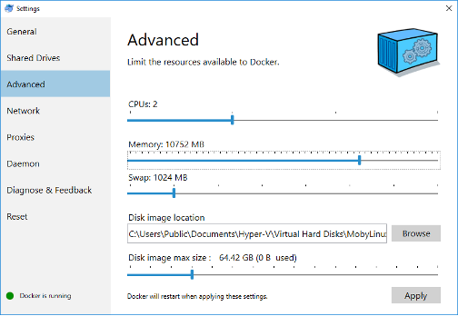 Windows Docker Resource Settings Configuration