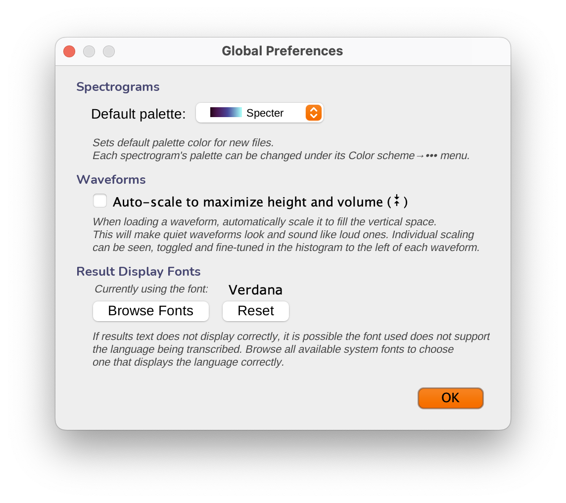 Settings Global Preferences