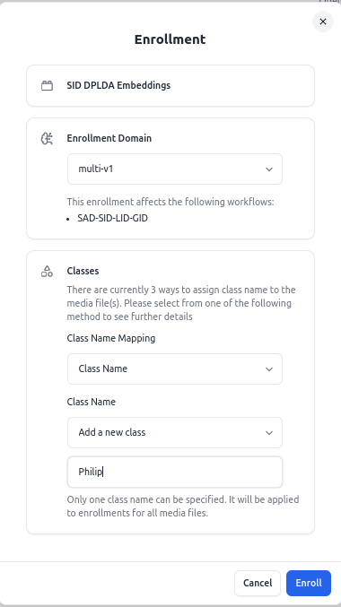 Enrollment Class Name Screenshot